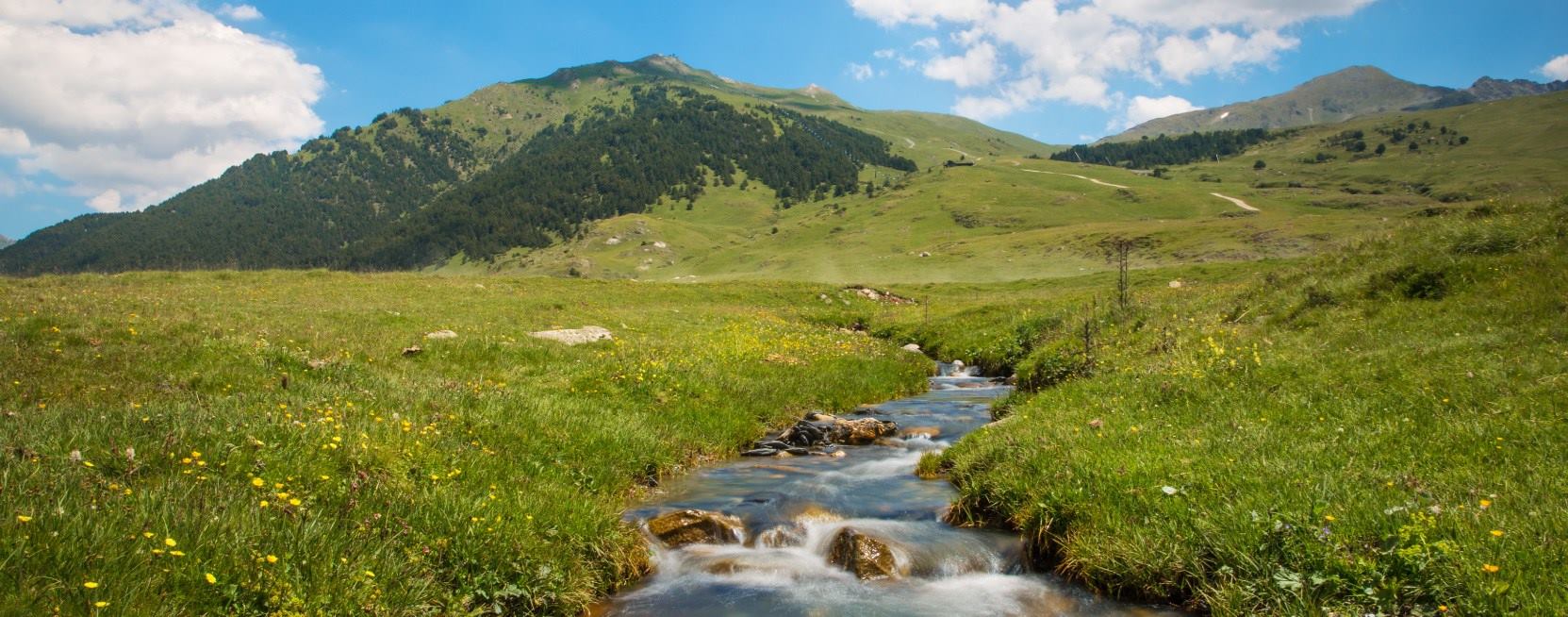 Paisaje con montañas y rio